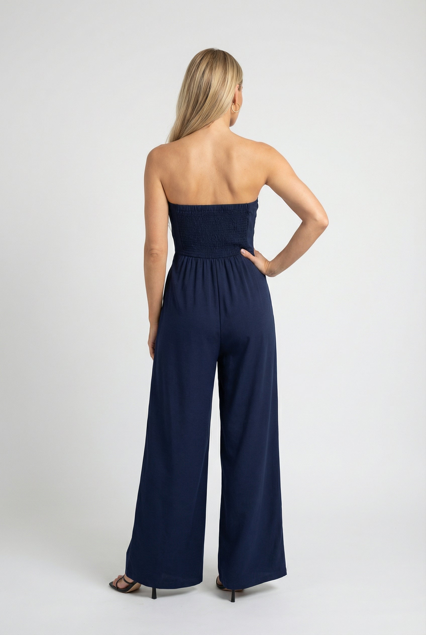 Women's Jumpsuits & Rompers : Strapless Jumpsuit with Wide-Leg - Modern Class in Dark Blue in van Vanda Liamo
