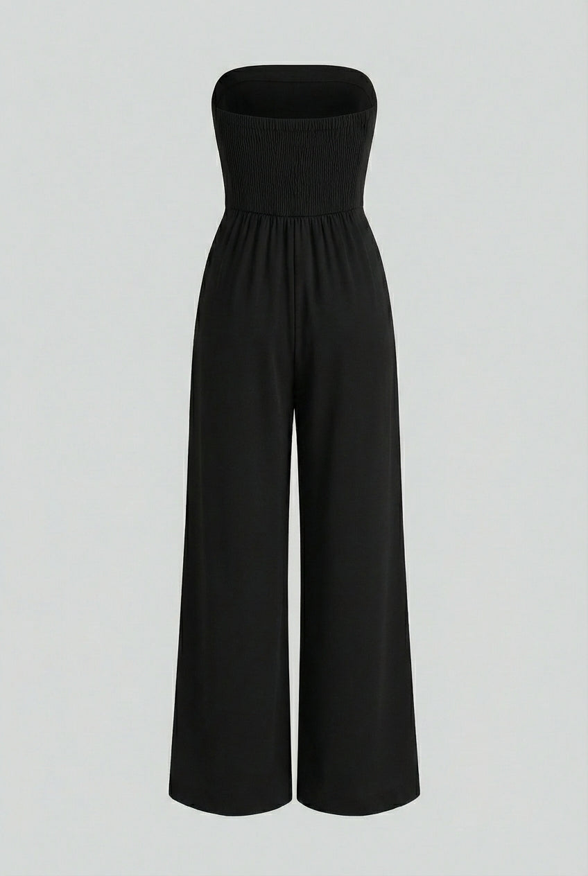 Women's Jumpsuits & Rompers : Strapless Jumpsuit with Wide-Leg - Timeless Elegance in Black in van Vanda Liamo