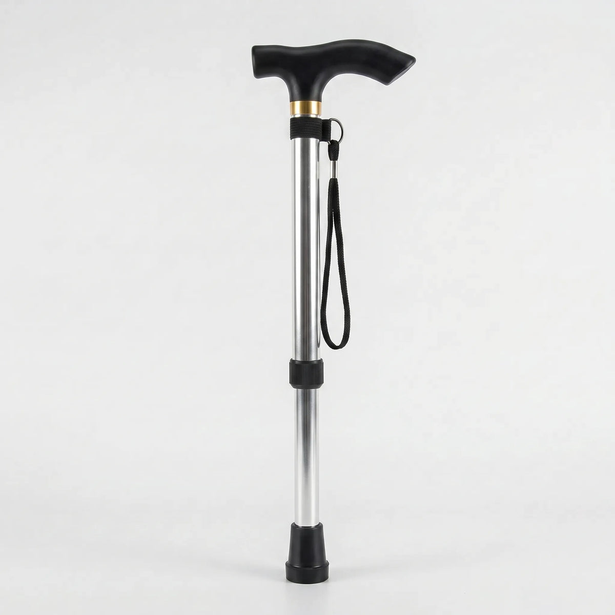 health care : Foldable Aluminum Walking Stick with T-Handle and Wrist Strap in Silver van Vanda Liamo