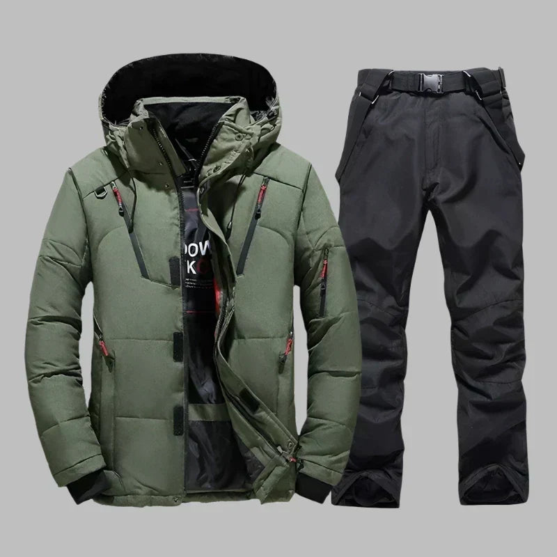 Outerwear : Men's Waterproof Warm Ski Suit - Insulated One-Piece in Green-Black van Vanda Liamo