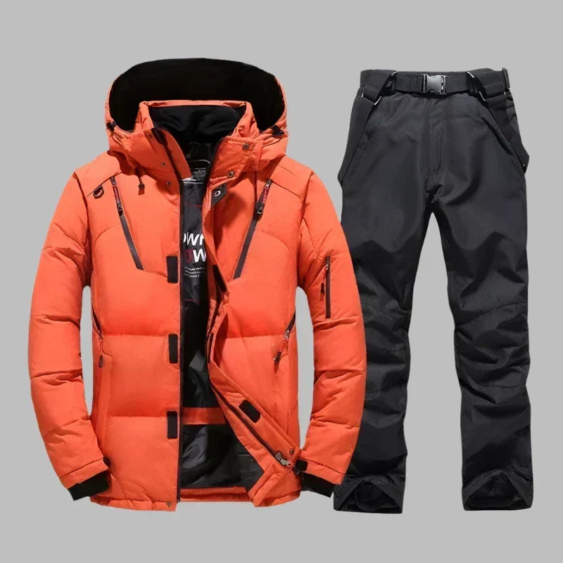 Outerwear : Men's Waterproof Warm Ski Suit - Insulated One-Piece in Orange-Black van Vanda Liamo
