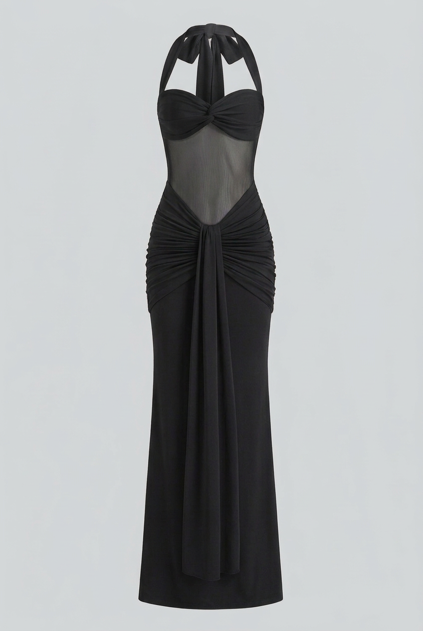 Maxi Dresses : Women's Black Halter Neck Maxi Dress - Elegant Formal Evening Gown for Parties & Events in Black van Vanda Liamo