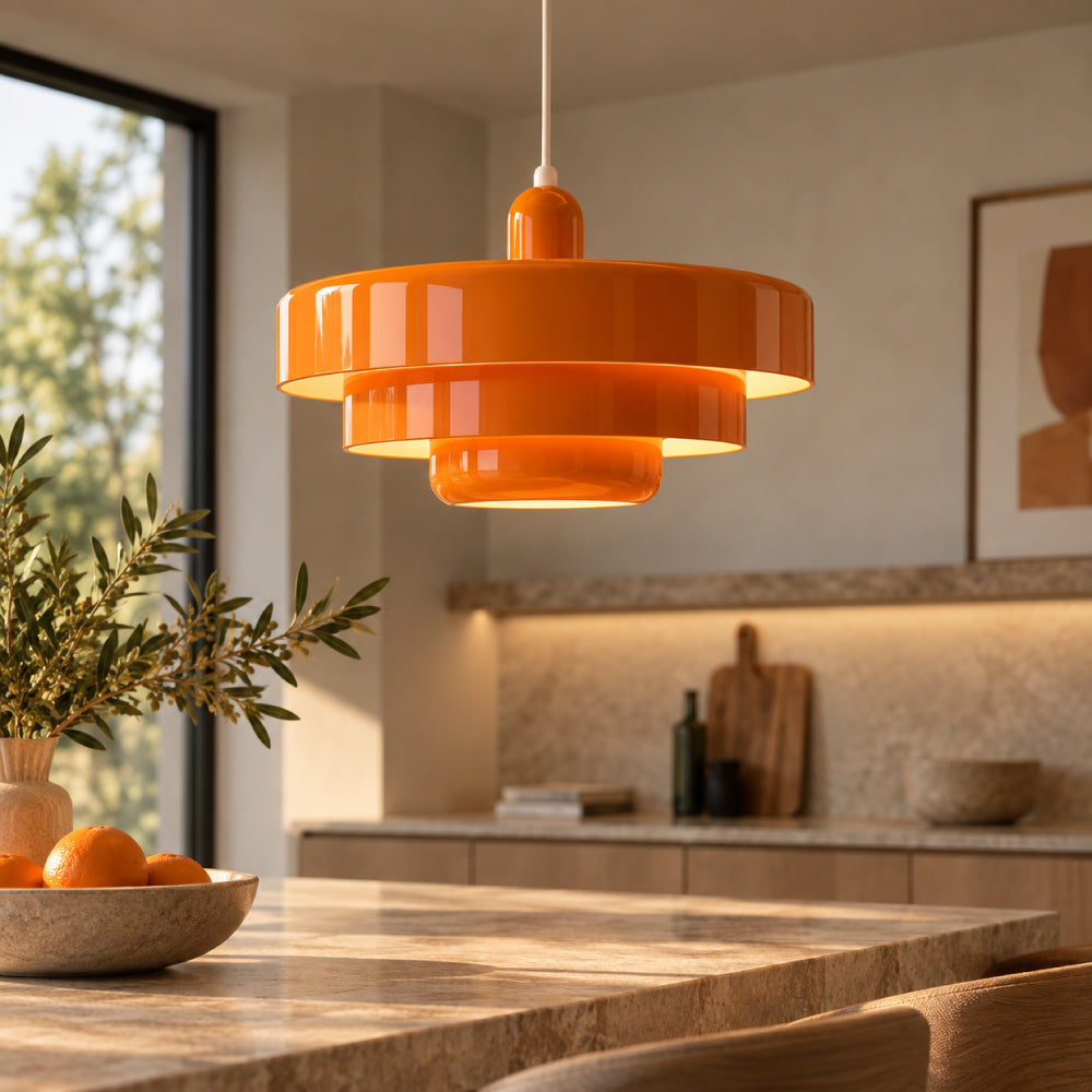 Home Decor : Three-Tier Bauhaus Pendant Lamp - Nordic Metal Fixture in Orange van Vandaliamo