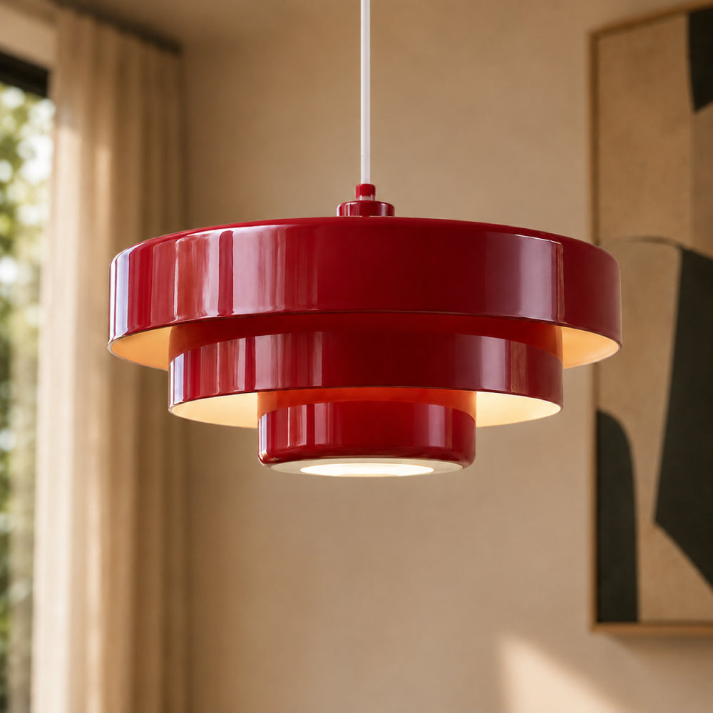 Home Decor : Three-Tier Bauhaus Pendant Lamp - Nordic Metal Fixture in Red van Vandaliamo