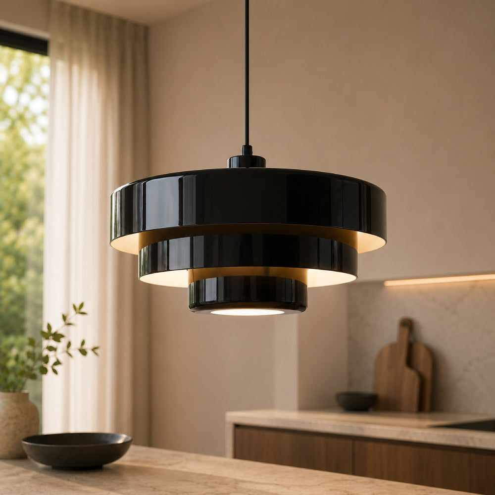 Home Decor : Three-Tier Bauhaus Pendant Lamp - Nordic Metal Fixture in Black van Vandaliamo