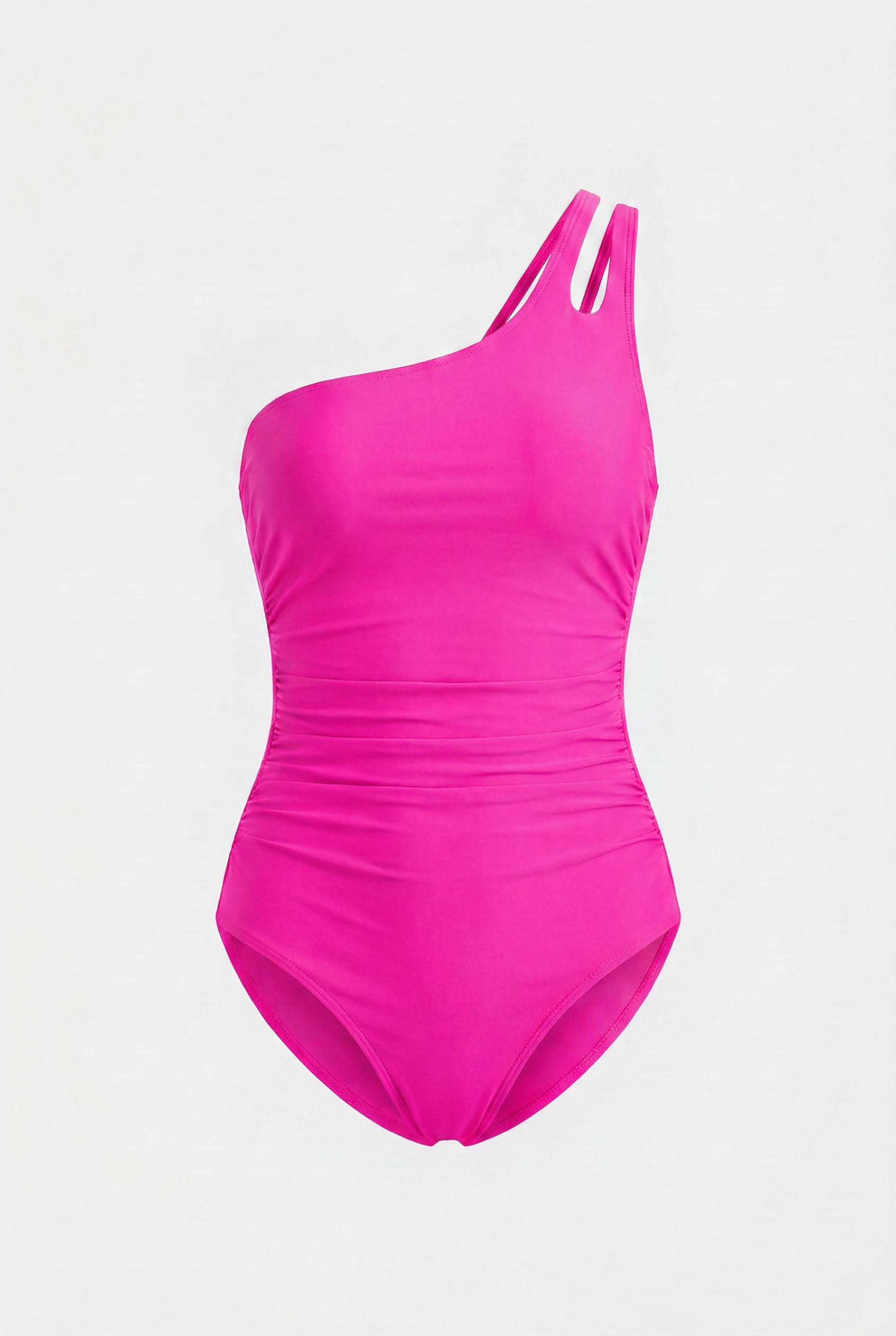 Swimwear : Vibrant Fuchsia Slimming One-Piece – Bold Pink Asymmetrical Swimsuit in Fuchsia van Vandaliamo