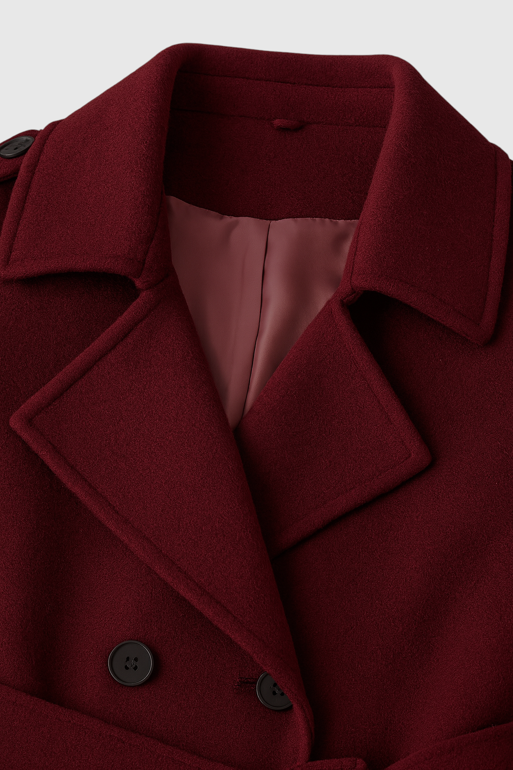 Coat : Women's Burgundy Wool Blend Long Trench Coat with Belt & Pockets in van Vanda Liamo