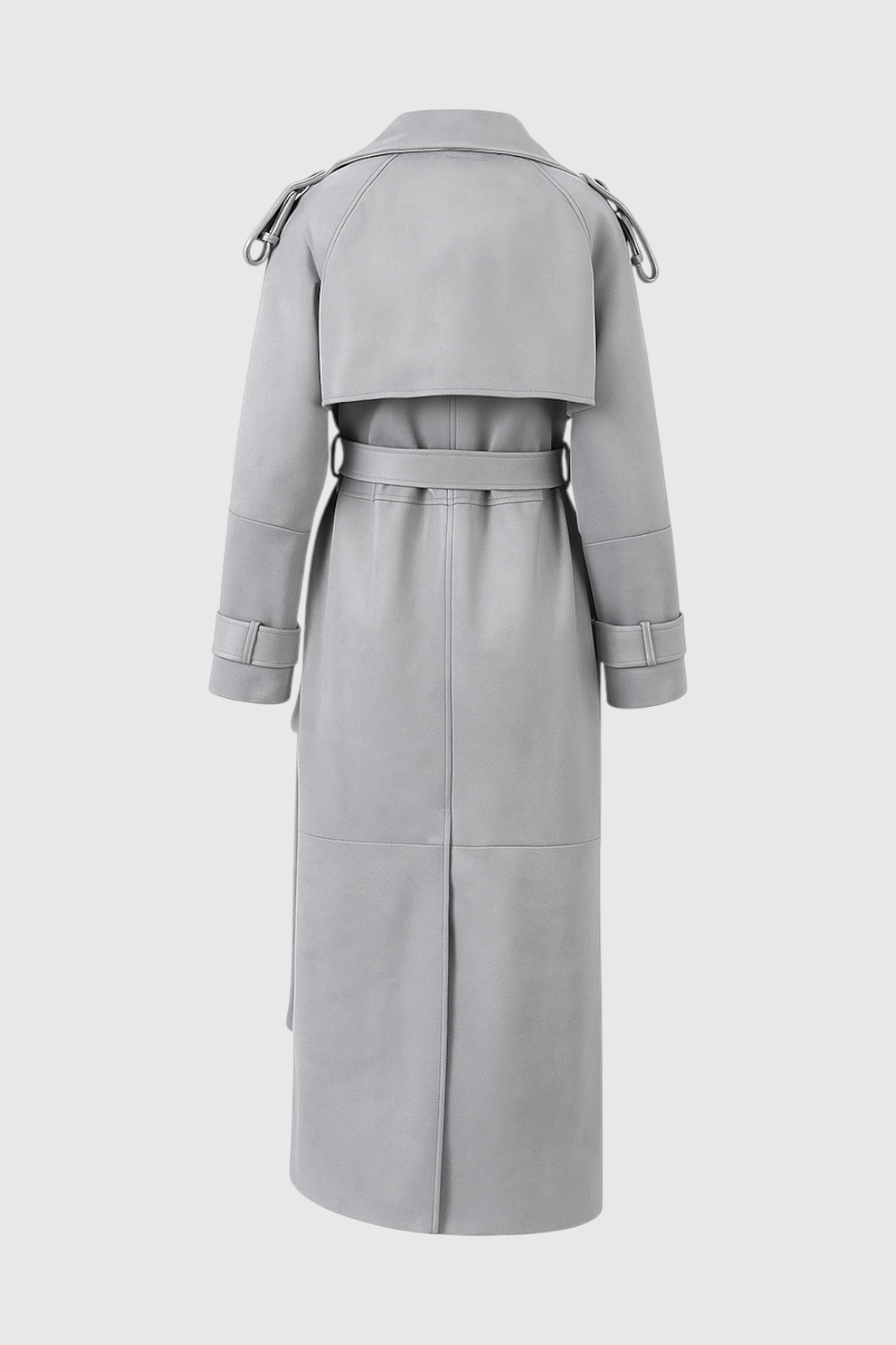 Coat : Women's Long Gray Coat with Belt in van Vanda Liamo