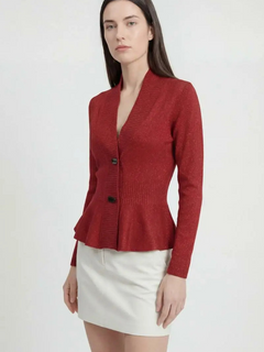 Women's Slim-Fit Burgundy V-Neck Knit Cardigan Sweater