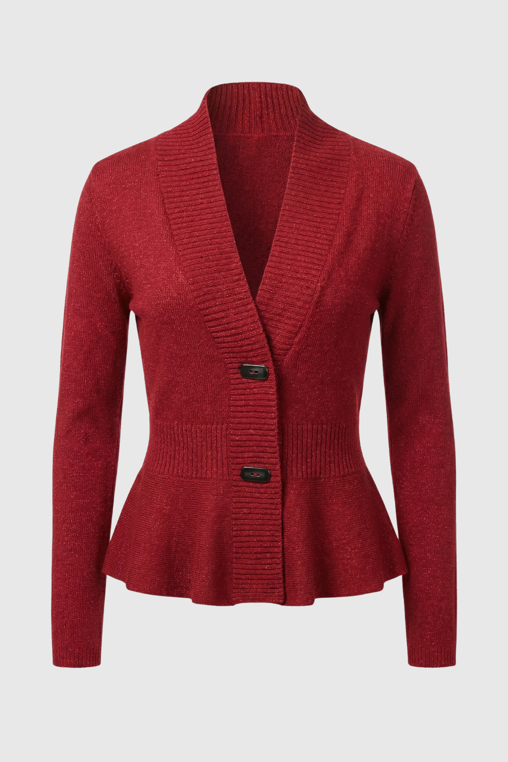 Cardigan : Women's Slim-Fit Burgundy V-Neck Knit Cardigan Sweater in Burgundy van Vanda Liamo