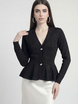 Women's Black Slim-Fit V-Neck Knit Cardigan Sweater