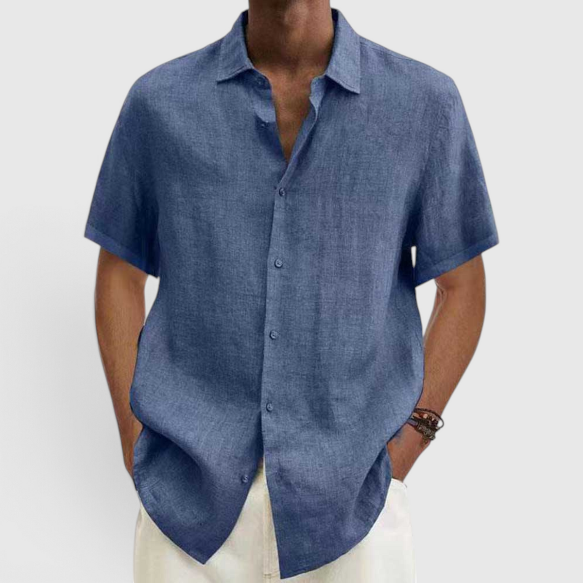 Fashion : Men's Casual Short-Sleeve Shirt - Everyday Button-Up in Blue van Vanda Liamo