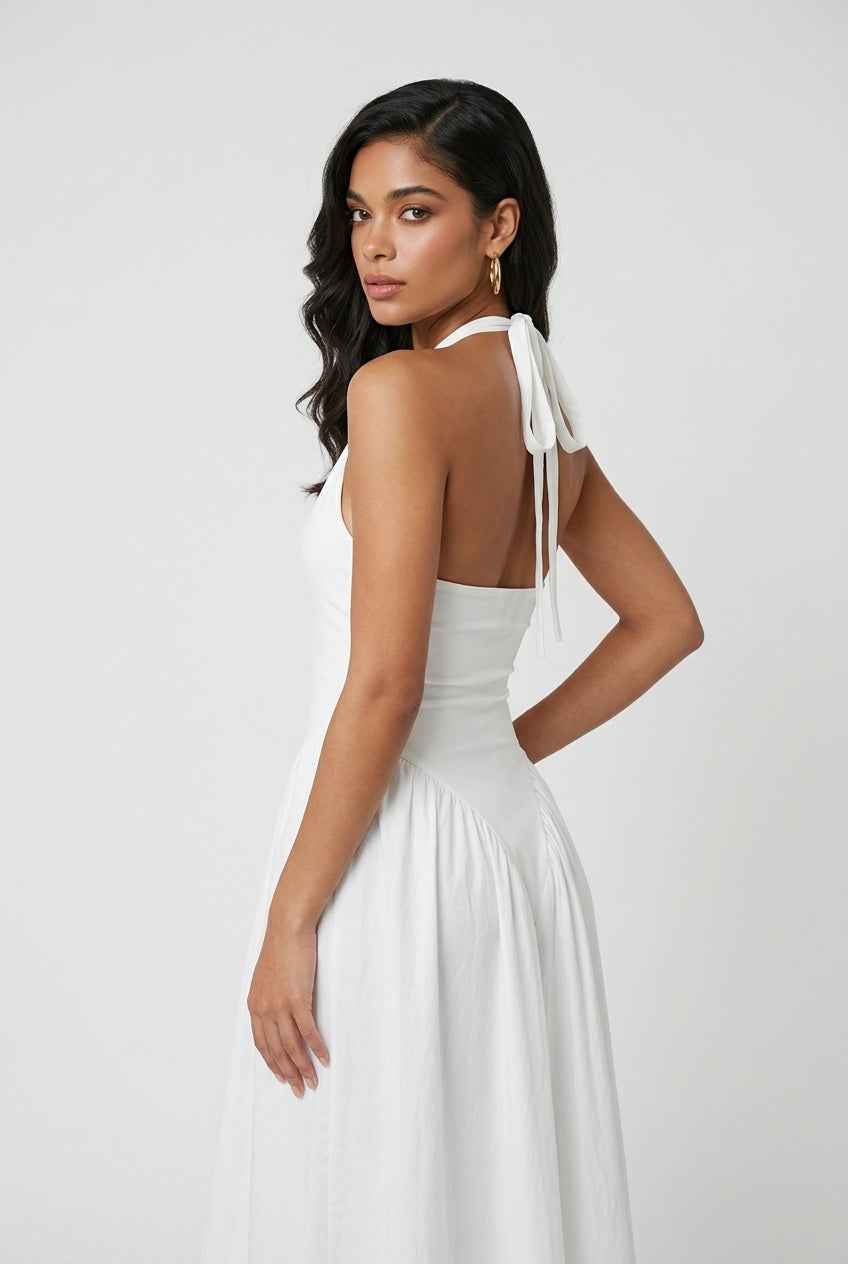 Women's Dresses : White Elegant Midi Dress – Chic Feminine Style for Parties & Summer Events in van Vanda Liamo