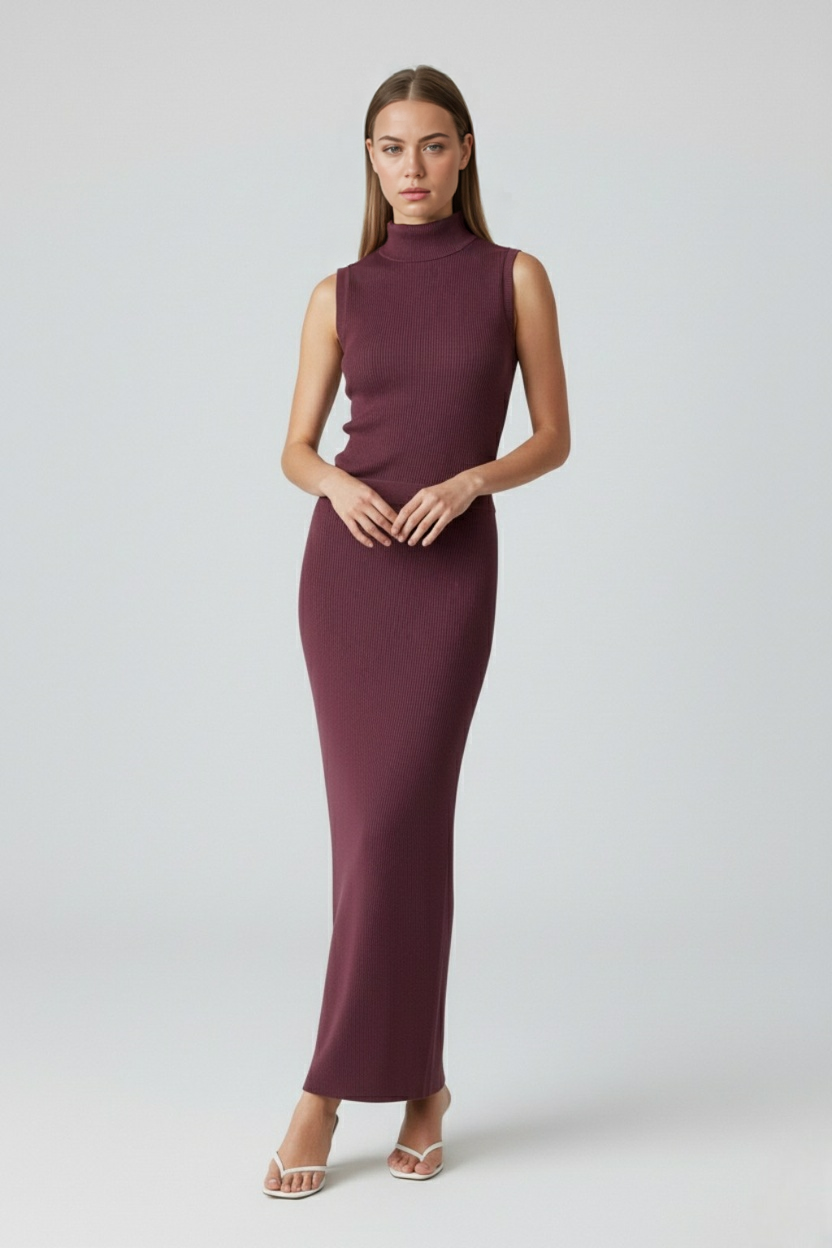 Women's Set : Women's Wine Red Knit Set in van Vanda Liamo