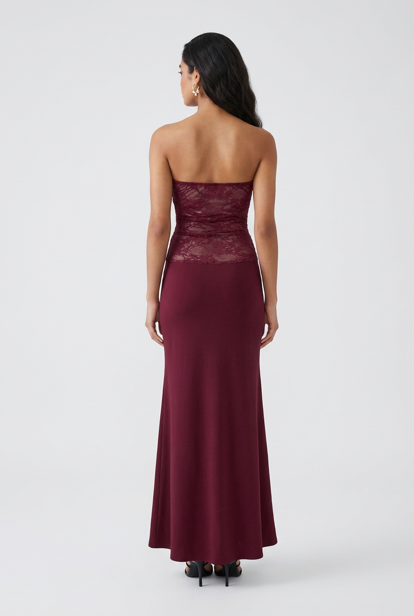 Mermaid Dress : Women's Wine Red Lace Mermaid Strapless Formal Evening Prom Gown Dress in van Vanda Liamo