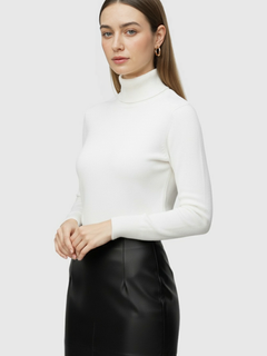 White Fleece Lined Thermal Turtleneck Sweater