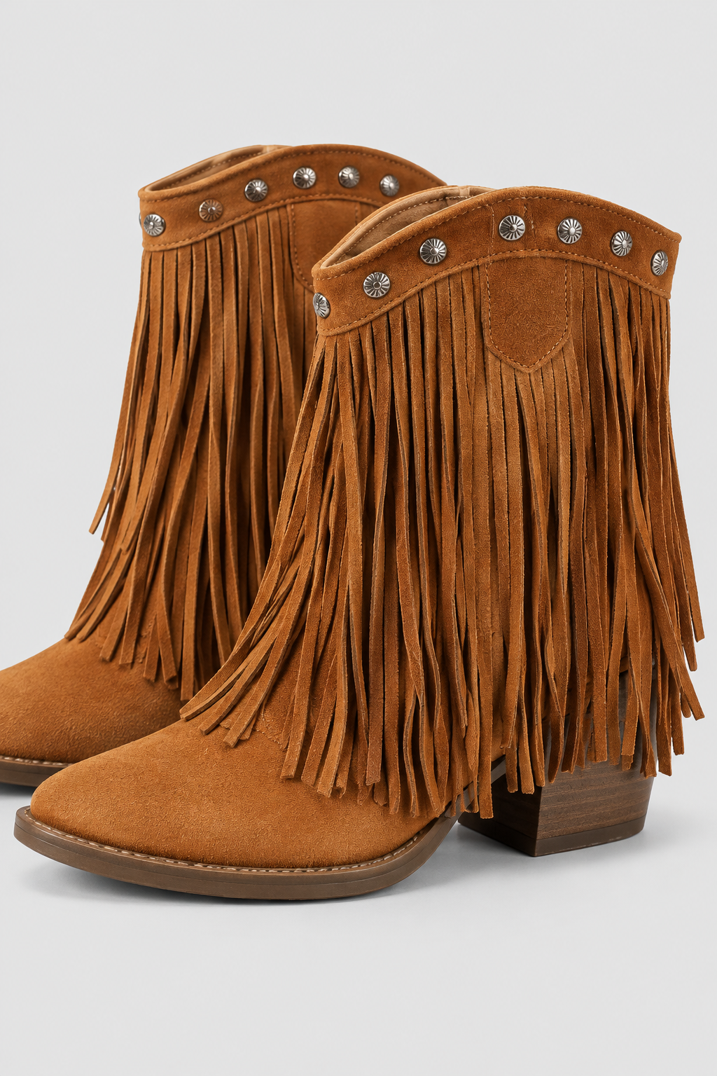 women's ankle boots : Women’s Cognac Fringed Western Ankle Boots - Tan Pointed Toe Cowboy Booties in Brown van Vandaliamo