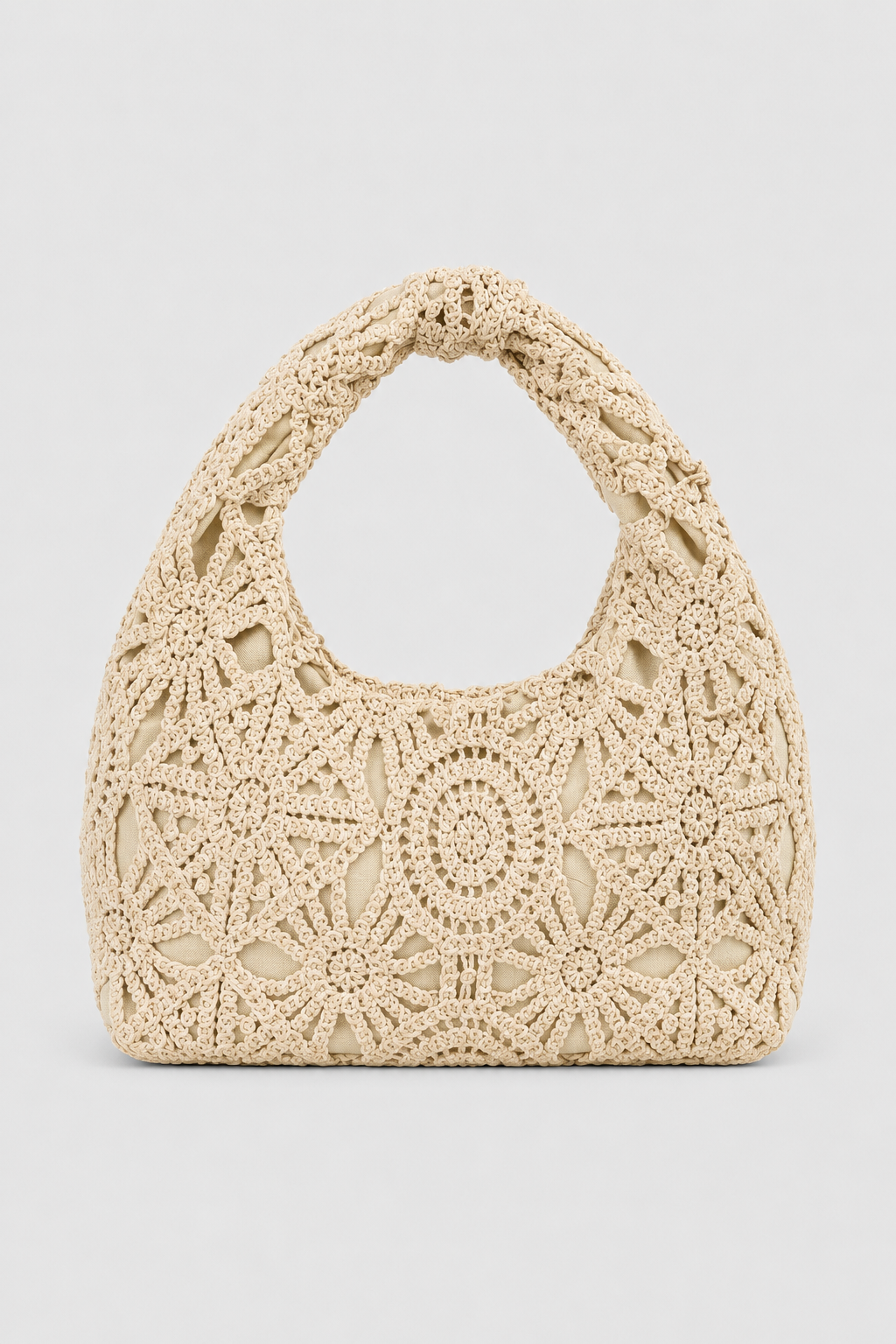 Bags : Erika | Elegant mini openwork crocheted women's handbag in Beige Standardowy van Vandaliamo
