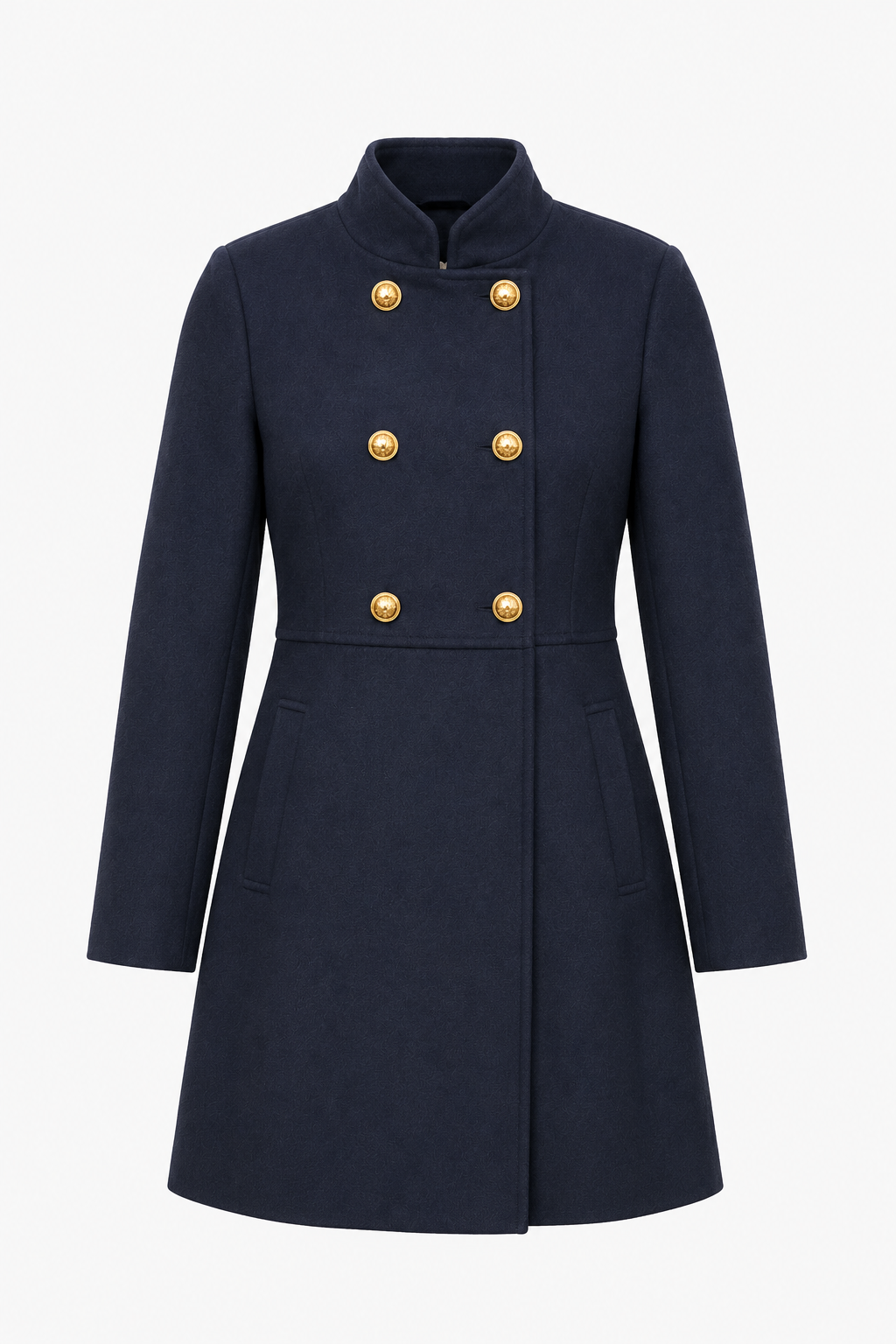 Coat : Women's Navy Blue Double-Breasted Wool Blend Winter Coat in Navy blue van Vanda Liamo