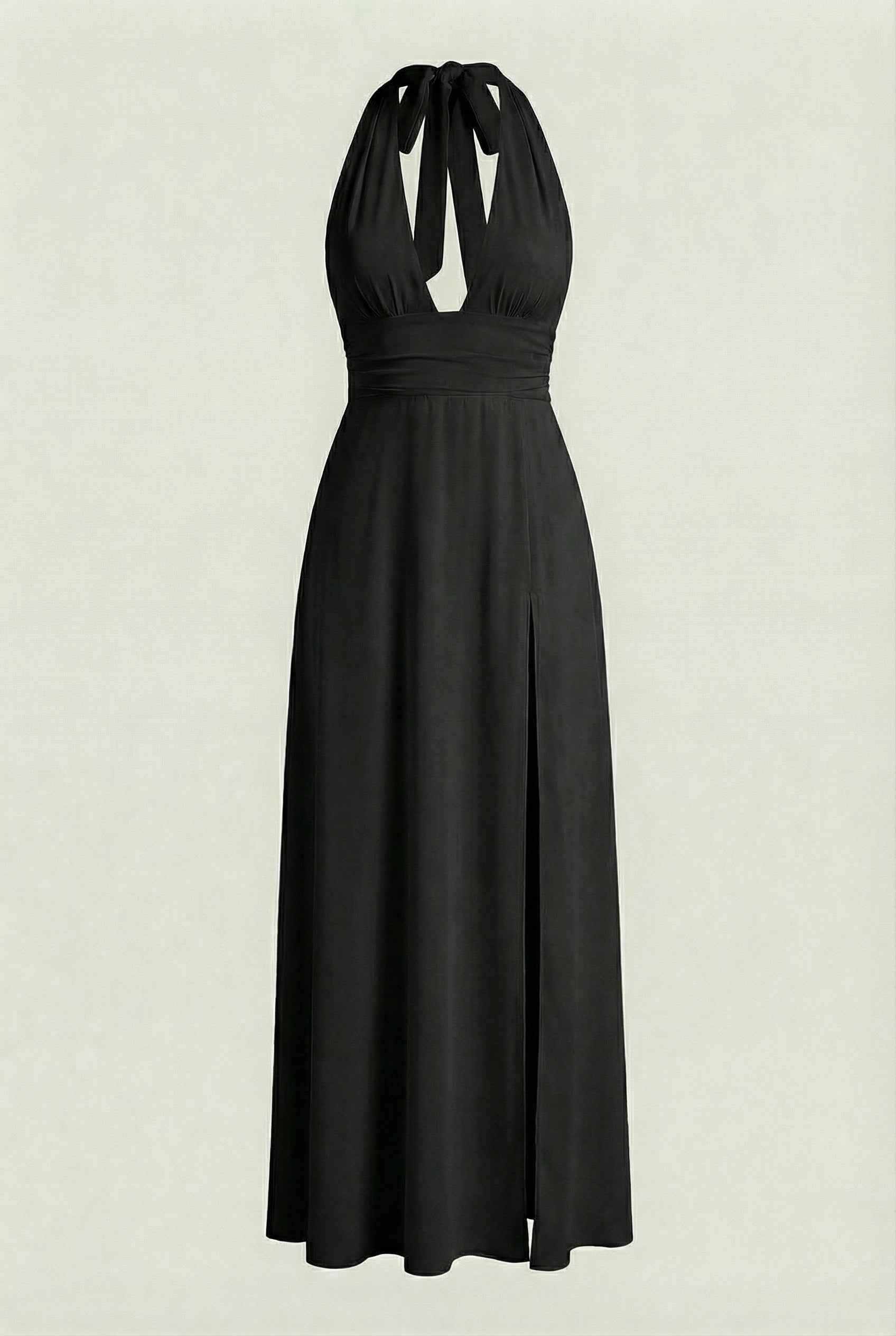 Maxi Dresses : Women's Black Halter Neck Maxi Dress - Elegant & Flowy Summer Evening Gown in Black van Vanda Liamo