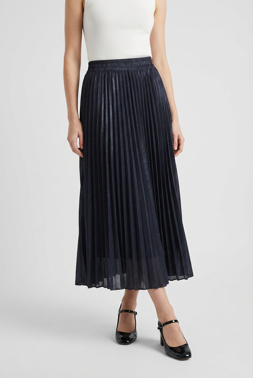Women's Skirts : Women's Black High-Waisted A-Line Pleated Midi Skirt - Sizes S-XL in van Vanda Liamo