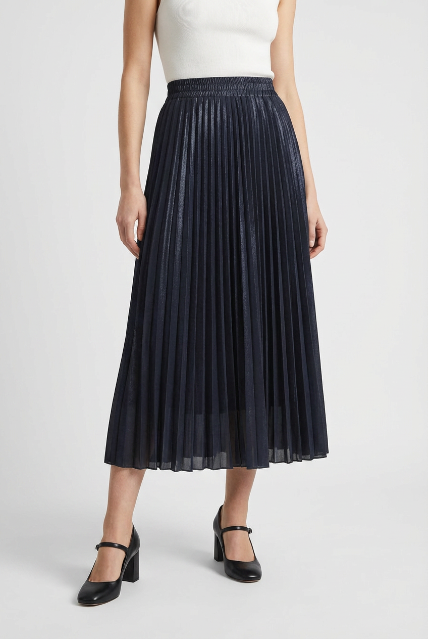 Women's Skirts : Women's Black High-Waisted A-Line Pleated Midi Skirt - Sizes S-XL in van Vanda Liamo