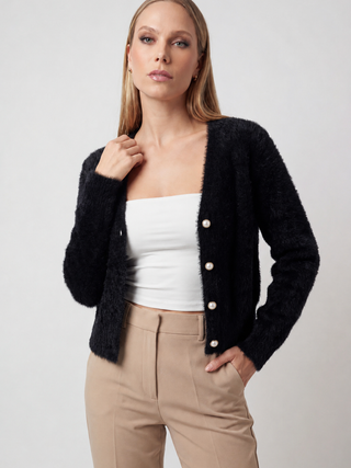 Damen Schwarzer V-Ausschnitt Strick-Cardigan - Weich & Leicht