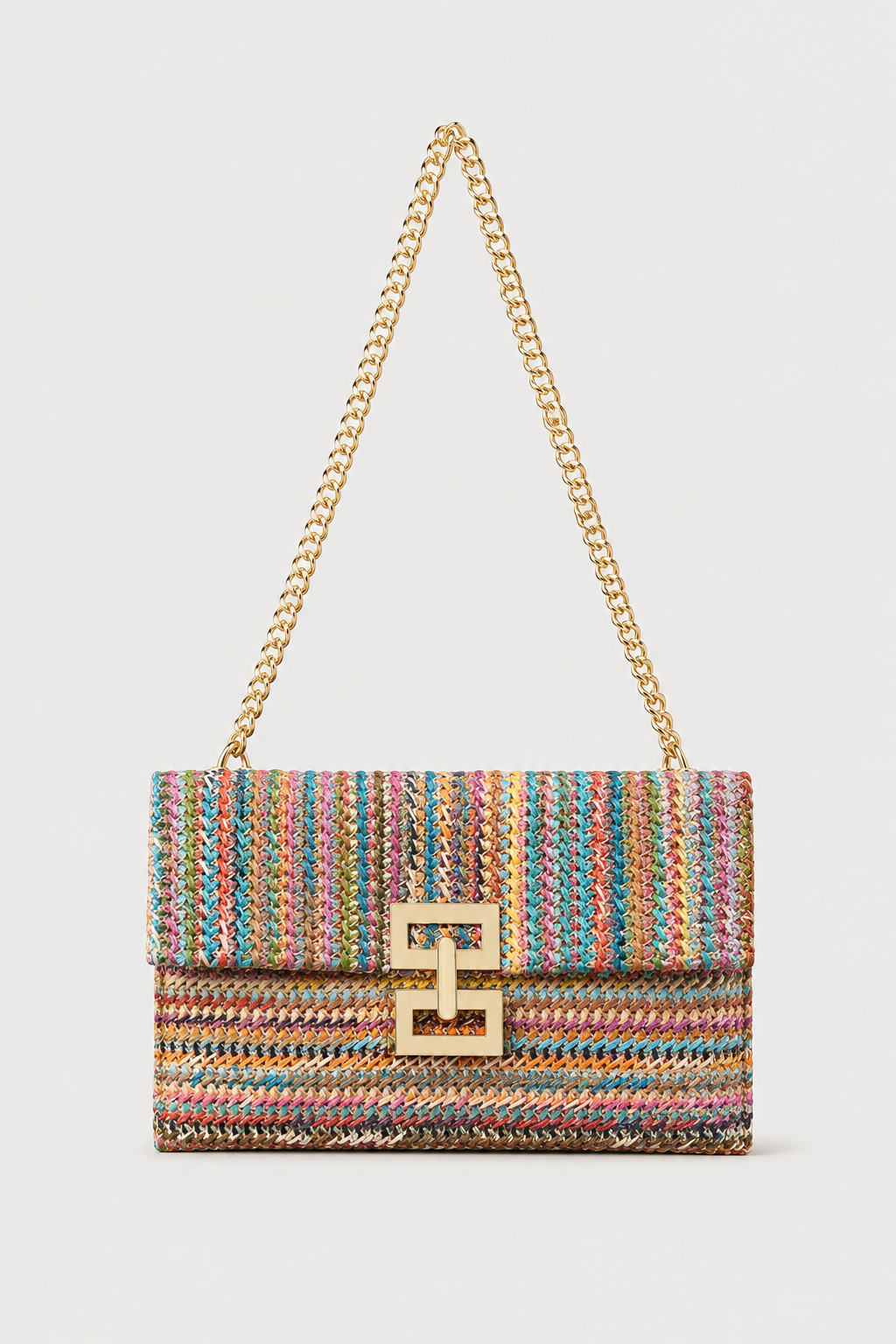 Schoudertas : Women's Woven Shoulder Bag with Gold Chain Strap in Multicolor van Vandaliamo