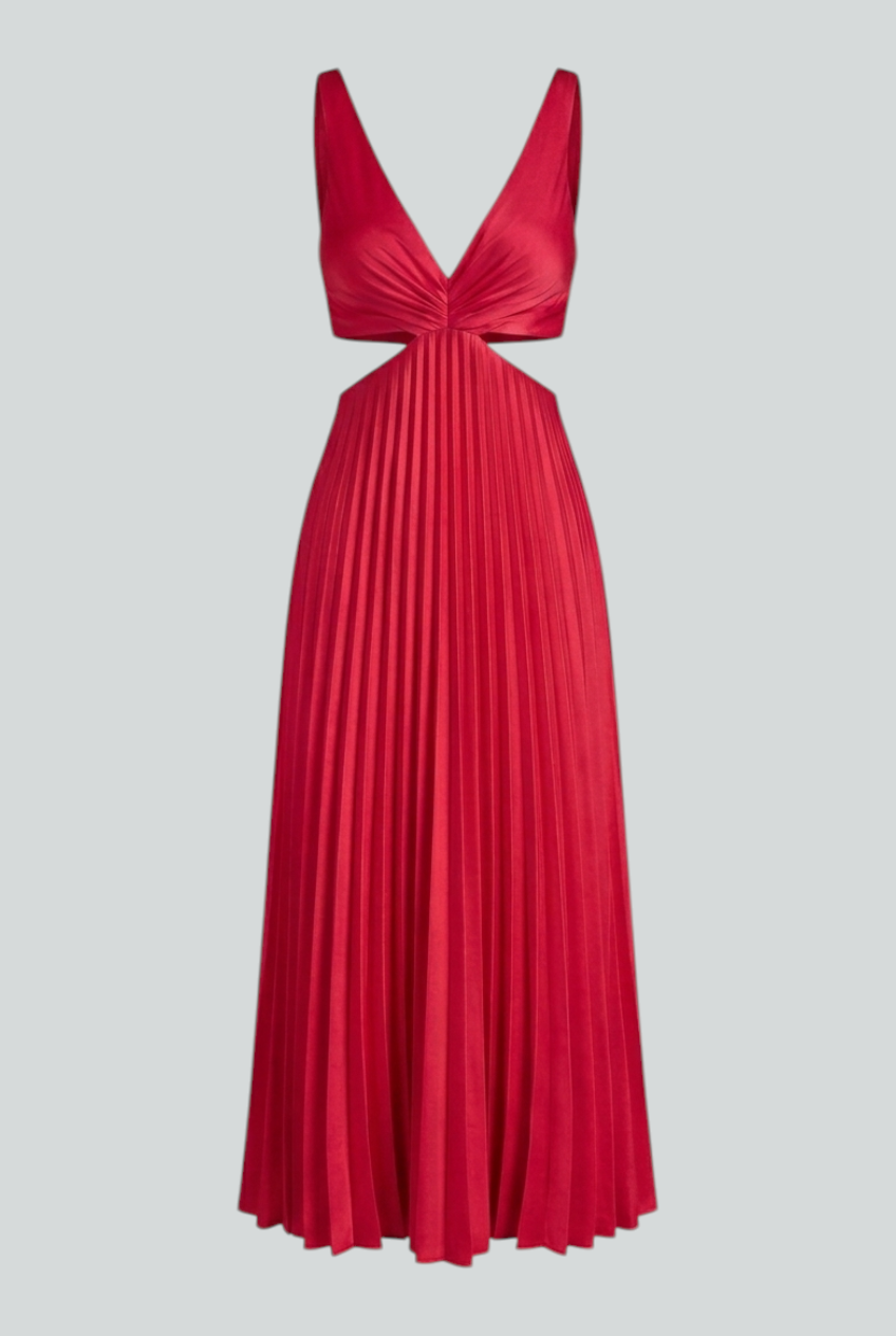Maxi Dresses : Women’s Bold Red Pleated Dress – Striking Elegance for Memorable Nights in van Vanda Liamo