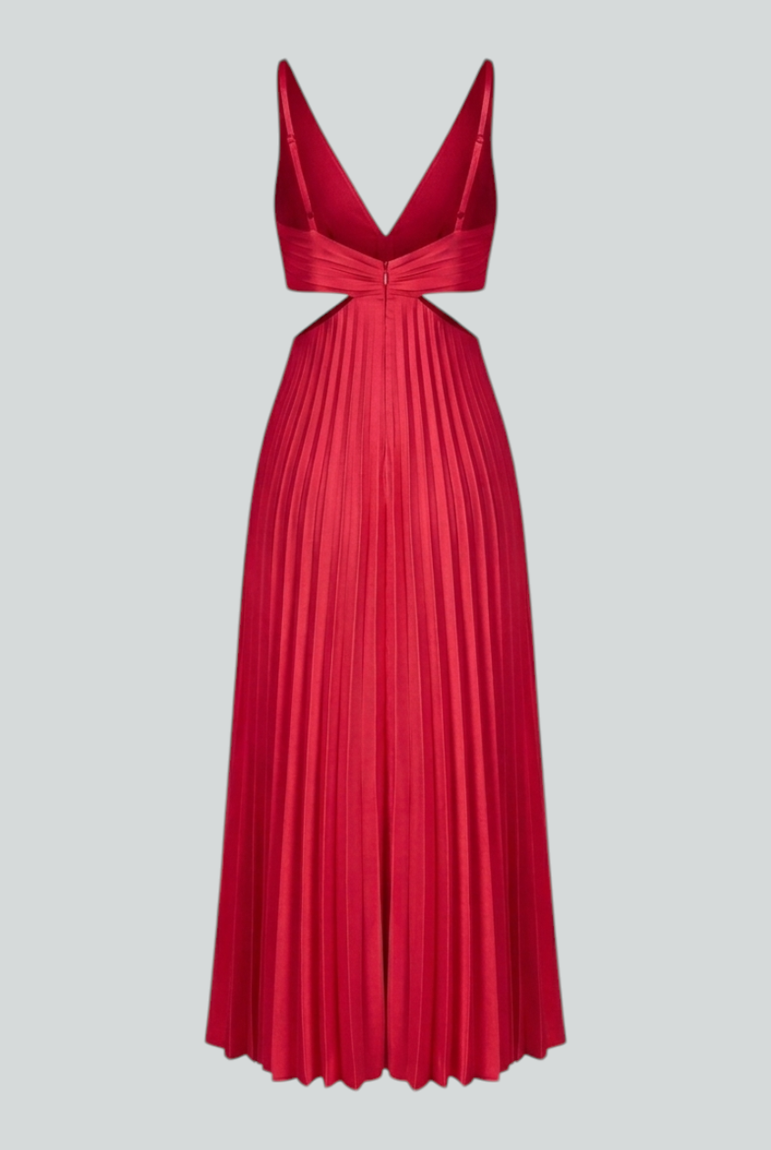 Maxi Dresses : Women’s Bold Red Pleated Dress – Striking Elegance for Memorable Nights in van Vanda Liamo