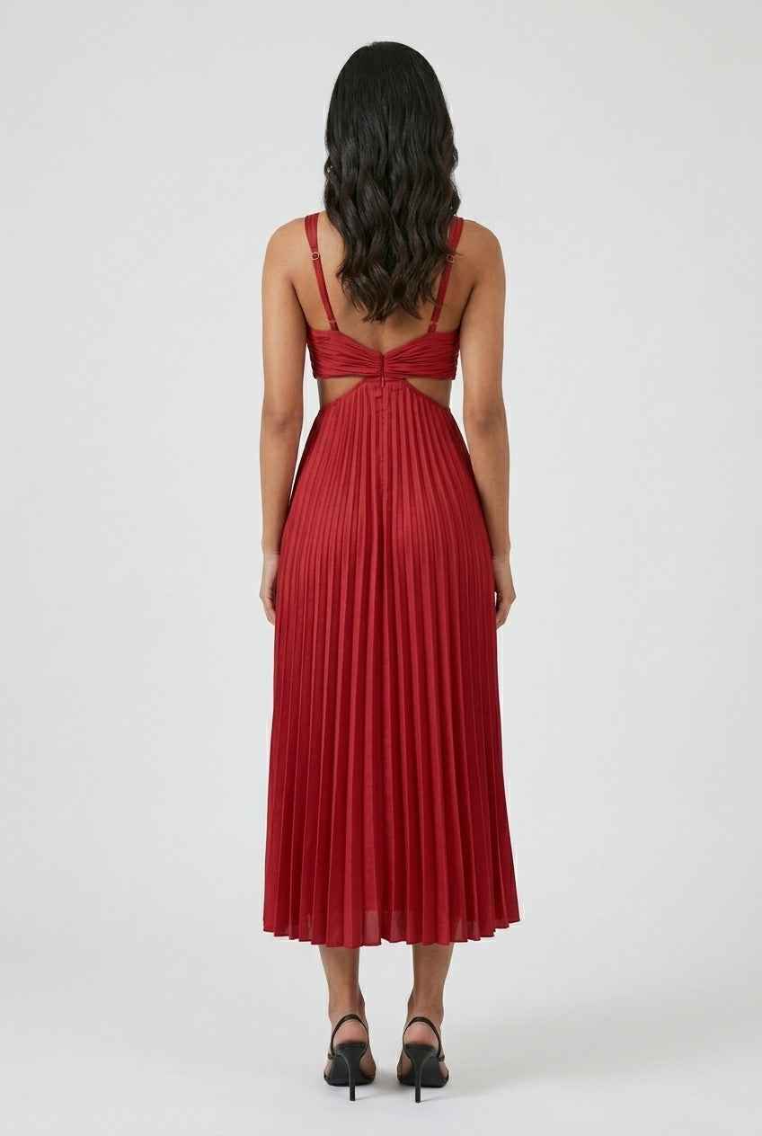 Maxi Dresses : Women’s Bold Red Pleated Dress – Striking Elegance for Memorable Nights in van Vanda Liamo