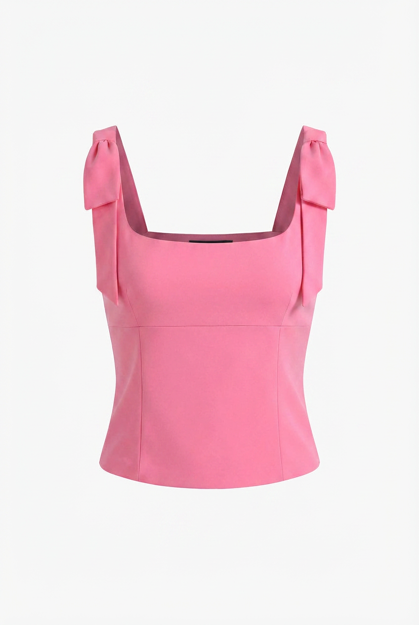 Women's Tops : Women's Pink Slim Bow Cami Top - Sleeveless & Lightweight in Pink van Vanda Liamo