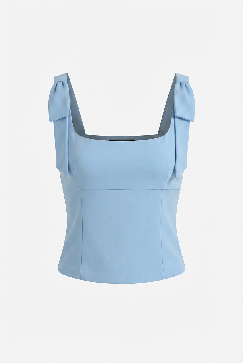 Women's Tops : Women's Slim Fit Blue Cami Top with Bow Detail - Sleeveless & Lightweight in van Vanda Liamo