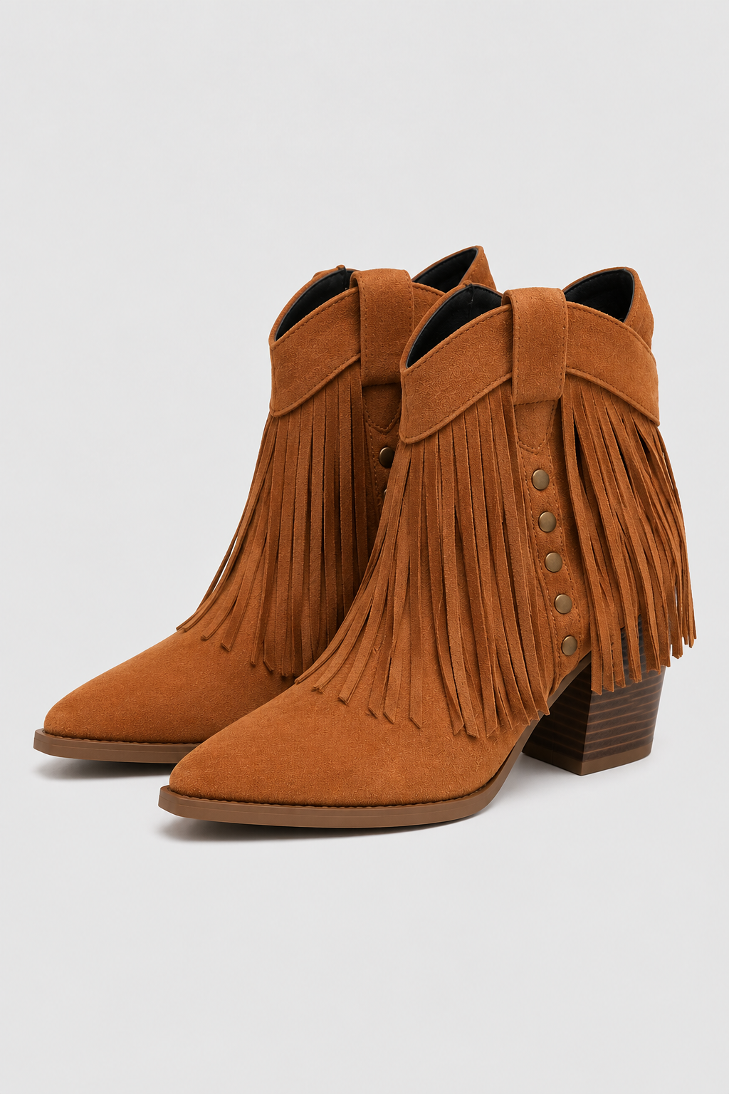 Women’s Cognac Fringed Western Ankle Boots – Tan Pointed Toe Cowboy Booties