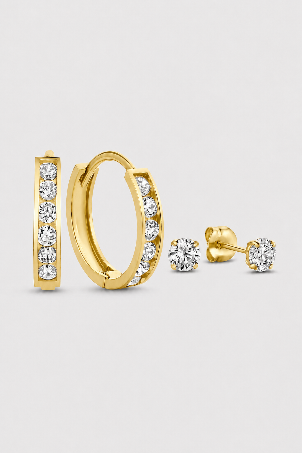 Women’s Crystal Huggie Hoop & Stud Earring Set – Lightweight Daily Sparkle