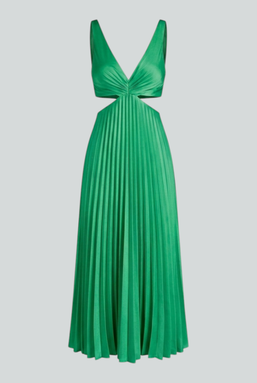 Maxi Dresses : Women’s Elegant Green Pleated Dress – Fresh & Flowing Statement Style in Green van Vanda Liamo