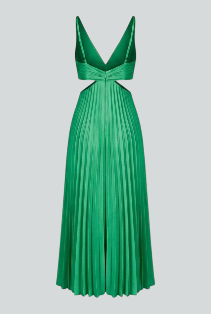 Maxi Dresses : Women’s Elegant Green Pleated Dress – Fresh & Flowing Statement Style in van Vanda Liamo