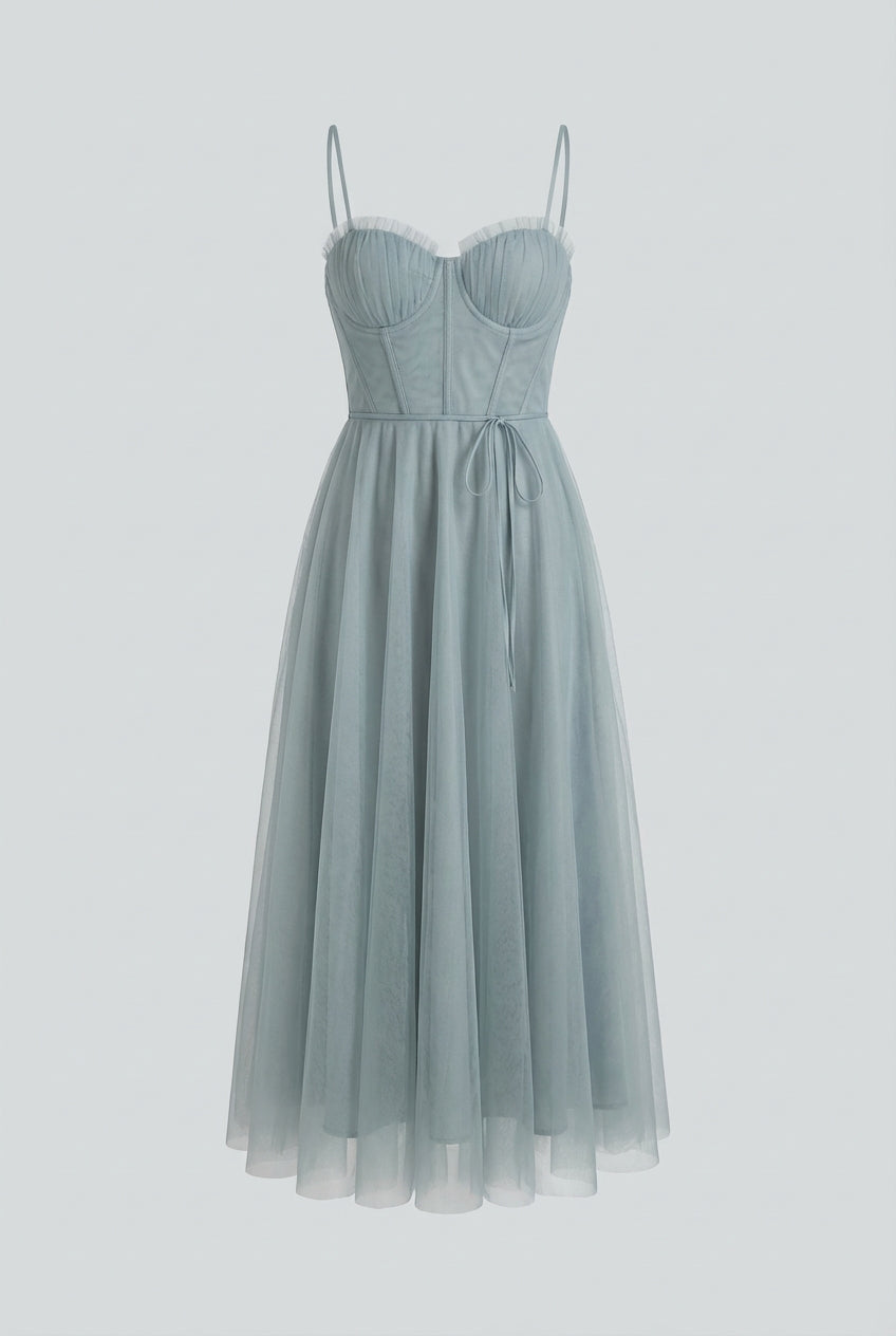Dresses : Women's Gray Blue A-Line Midi Dress - Casual & Elegant Style in Grey and Blue van Vanda Liamo
