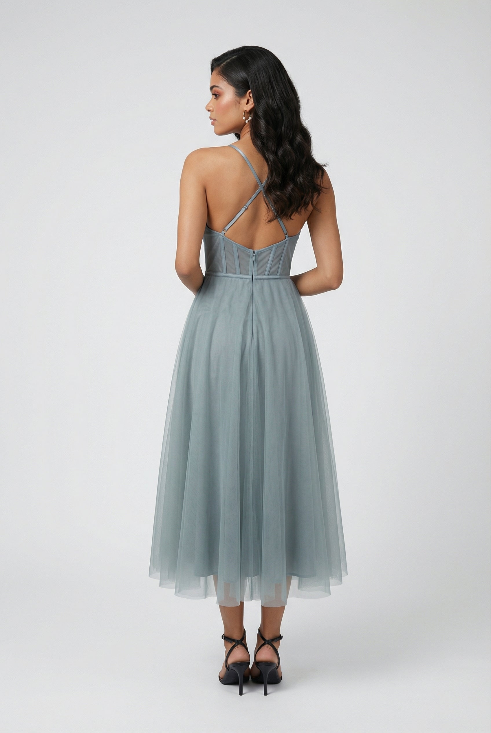 Dresses : Women's Gray Blue A-Line Midi Dress - Casual & Elegant Style in van Vanda Liamo