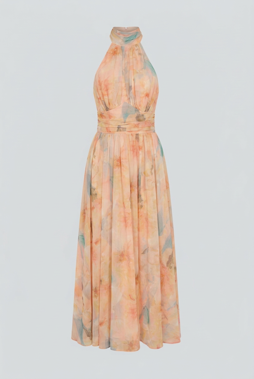 Women’s Dresses : Women's Halterneck Maxi Sundress - Flowy & Lightweight for Summer Beach Vacations in Peach van Vanda Liamo