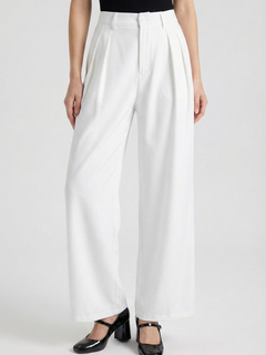 Women's High-Waisted White Pleated Pants