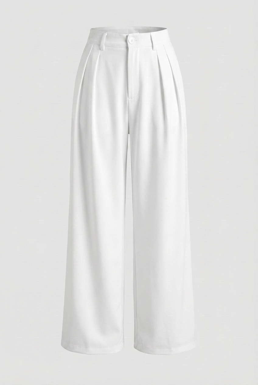 Pants : Women's High-Waisted White Pleated Pants in van Vanda Liamo