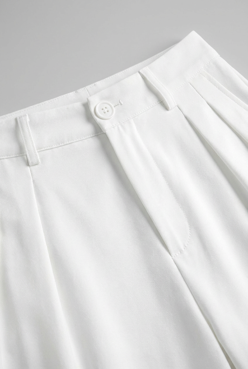 Pants : Women's High-Waisted White Pleated Pants in van Vanda Liamo