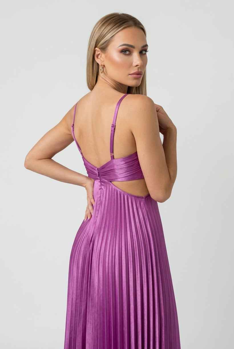Maxi Dresses : Women’s Luxe Purple Pleated Dress – Graceful Statement for Special Moments in van Vanda Liamo