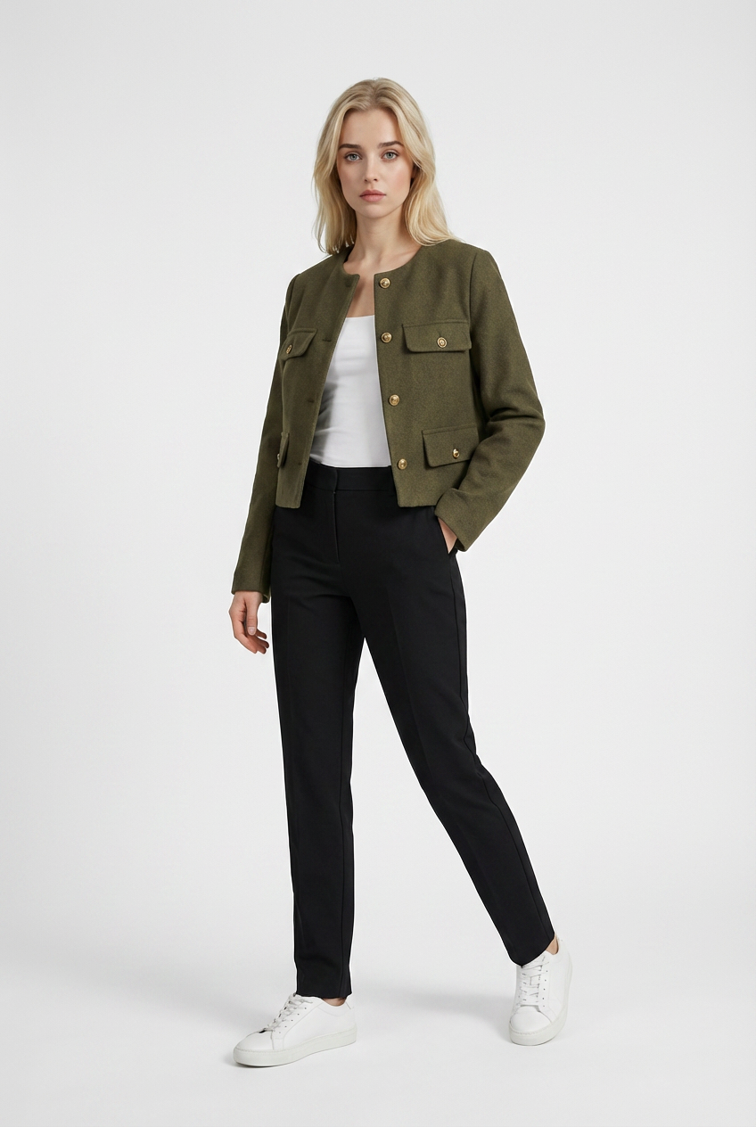 Jacket : Women's Olive Green Winter Short Jacket in van Vanda Liamo