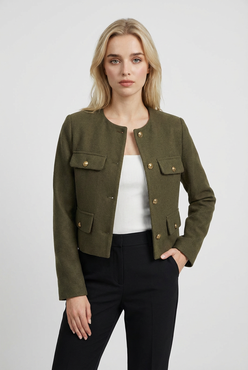 Jacket : Women's Olive Green Winter Short Jacket in van Vanda Liamo