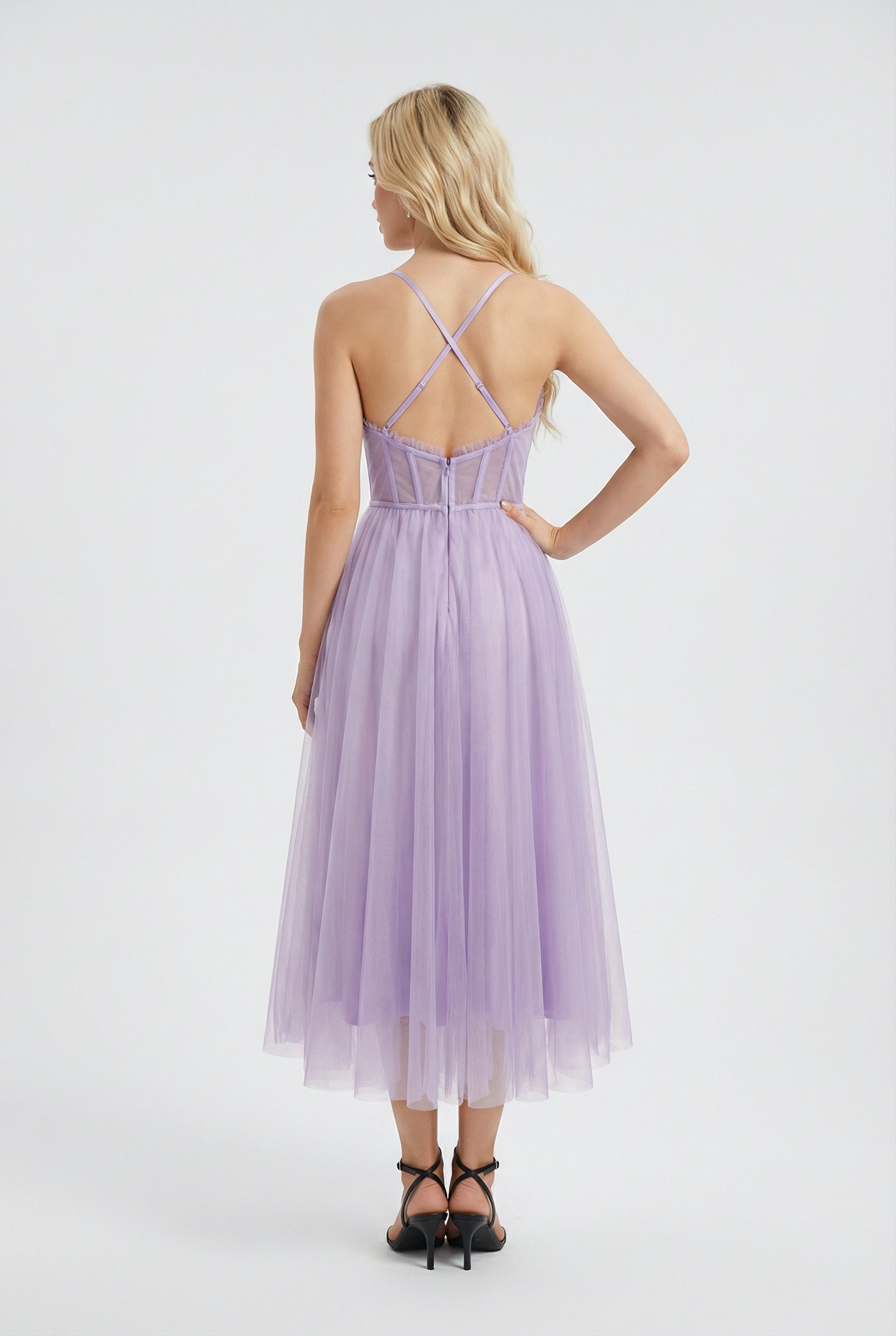 Dresses : Women's Purple Cotton Blend V-Neck Midi Dress with Pockets - Sizes S-XL in van Vanda Liamo