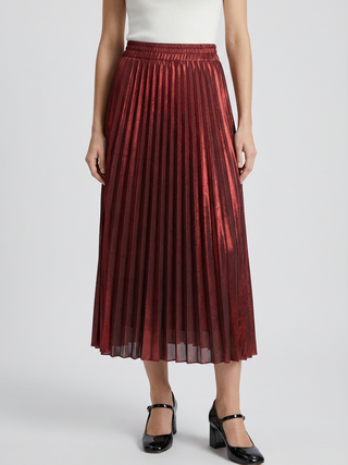 Women's Red Pleated Long Skirt