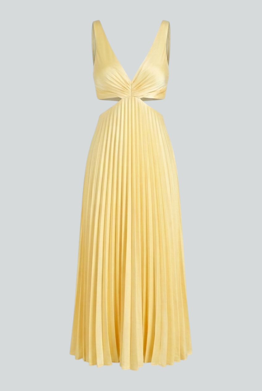 Maxi Dresses : Women’s Sunlit Pleated Dress – Flowing Elegance for Warm Days in Yellow van Vanda Liamo