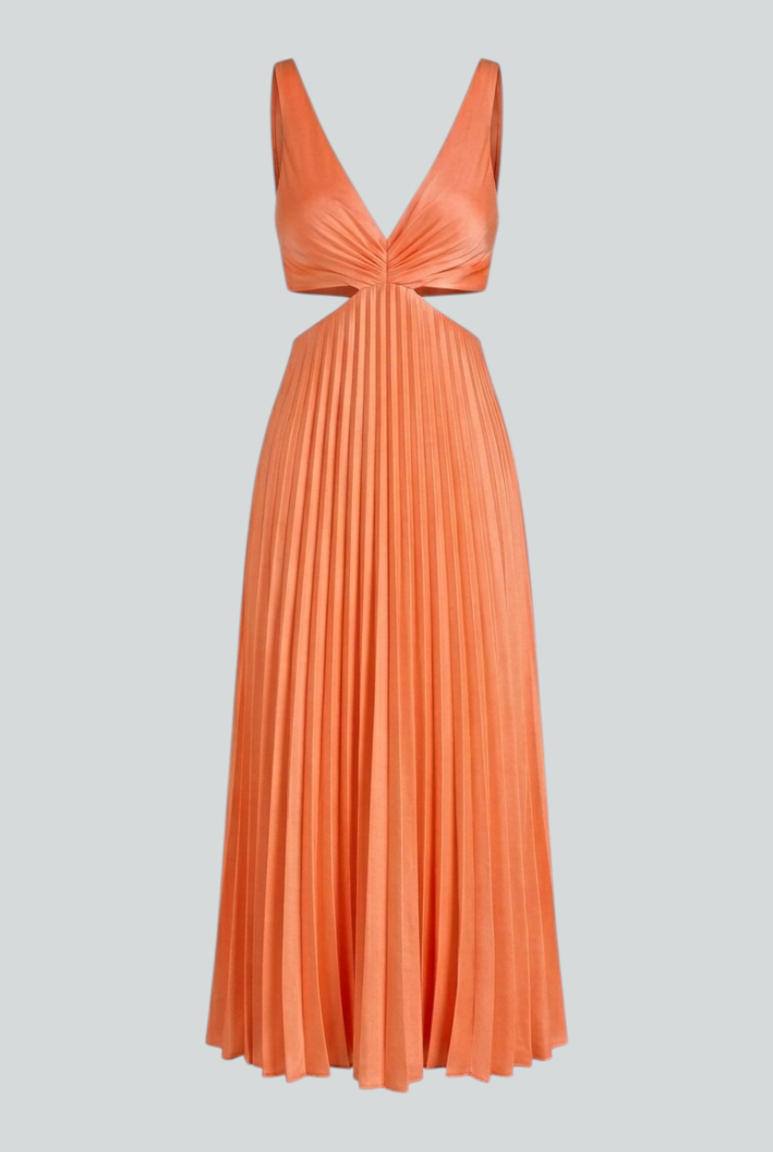 Maxi Dresses : Women’s Vibrant Orange Pleated Dress – Energetic Elegance in Motion in Orange van Vanda Liamo